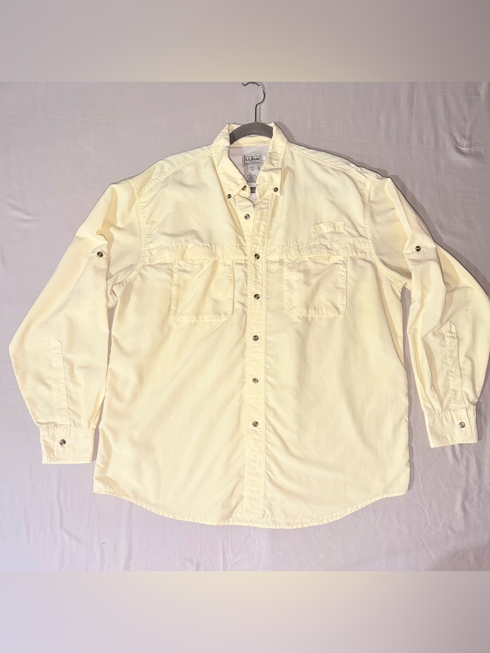 Vintage L.L.Bean Men’s Fishing Shirt Long Sleeve Light Yellow Size L